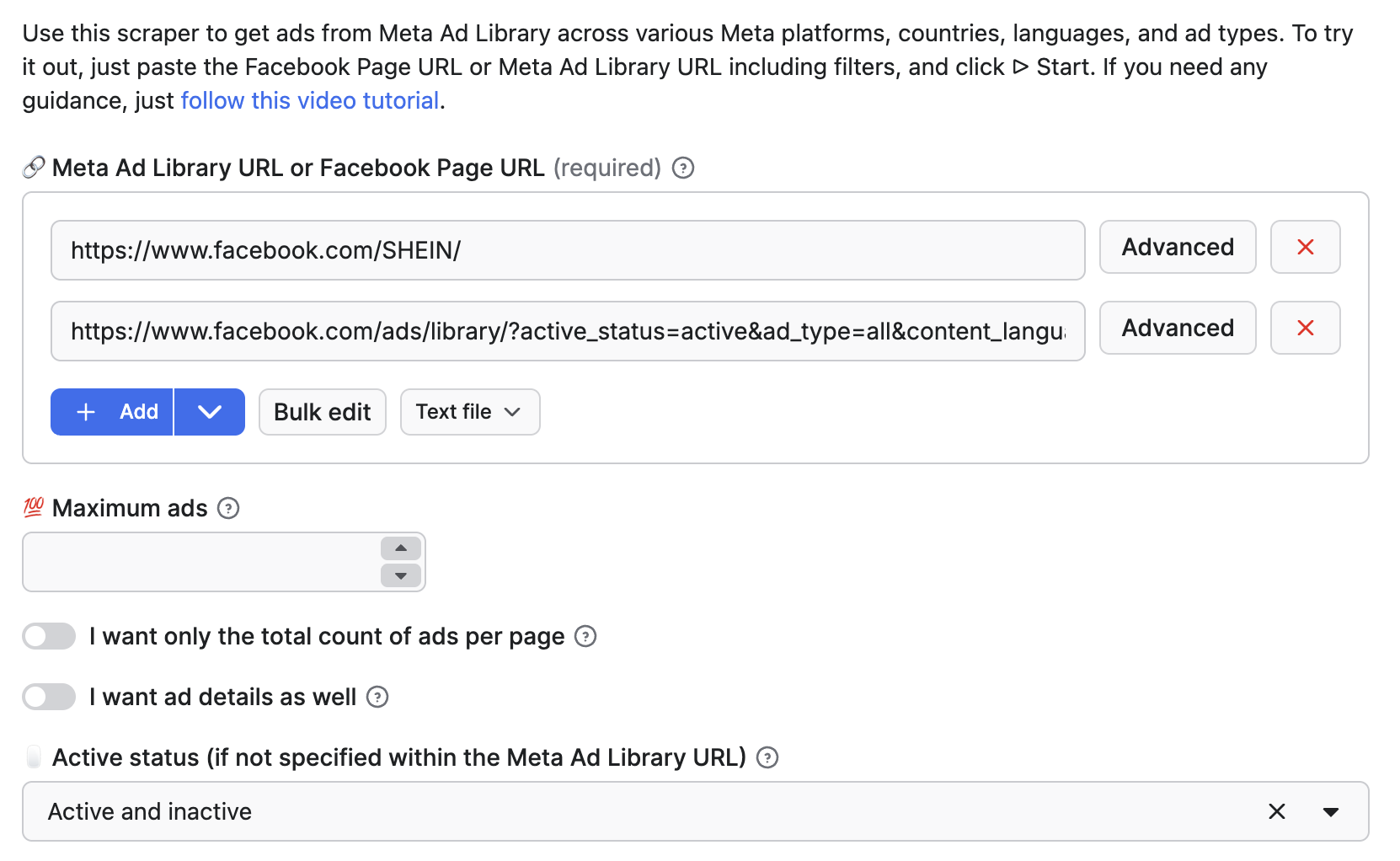 Scrape ads from Meta Facebook Instagram